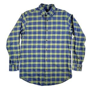 Orvis Luxury Flannel Button Down Shirt Men's M Tall Blue Green Plaid Long Sleeve